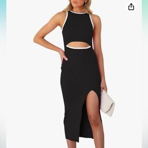 Pink Queen (Amazon) Black Cutout Sleeveless Tank Slit Ribbed Bodycon Midi Dress